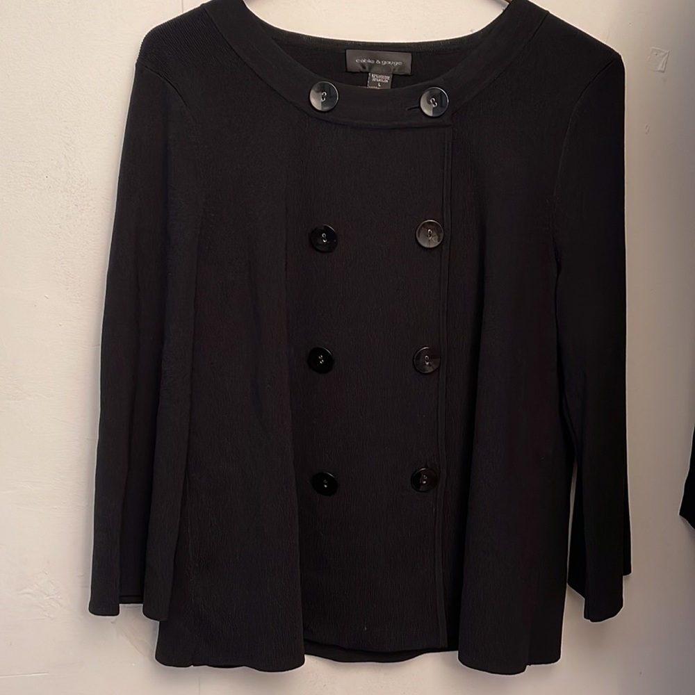 Cable & Gauge Jacket Black Wool Swing Jacket Double Breasted Autumn Outerwear